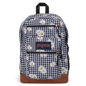 Jansport Black and White Checkered Backpack with Daisy Print